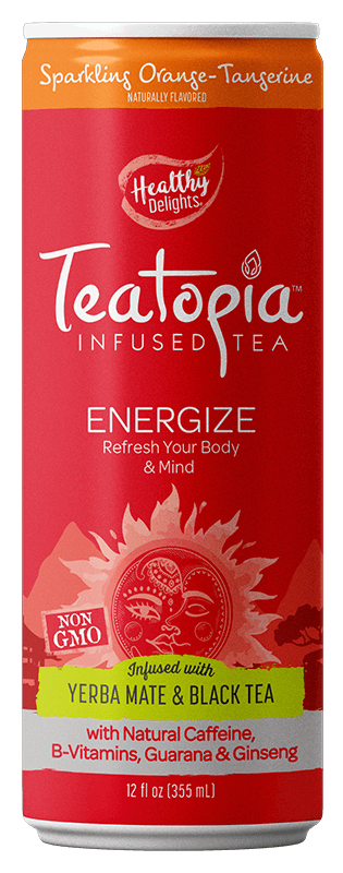 Teatopia Energize refreshes your body and mind with natural caffeine, b vitamins, guarana and ginseng Healthy Delights Teatopia Infused Tea, Energize 12 fl oz Can, Sparkling Orange-Tangerine, Naturally Flavored, Natural Caffeine