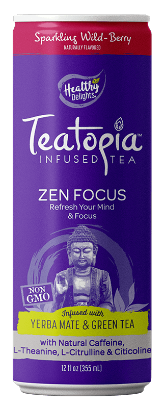 Teatopia Zen Focus refreshes your mind and focus with natural caffeine, l-theanine, l-citrulline and citicoline Healthy Delights Teatopia Infused Tea, Zen Focus 12 fl oz Can, Sparkling Wild-Berry, Naturally Flavored, Natural Caffeine